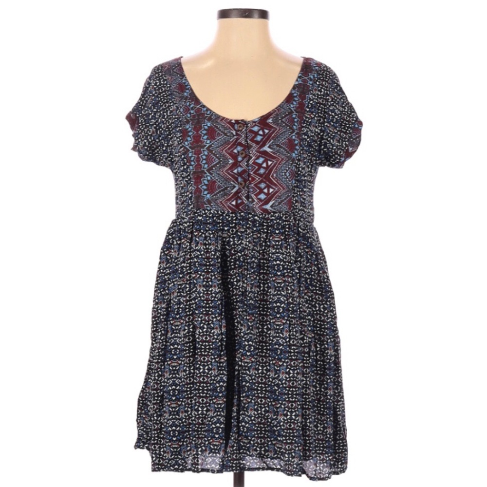 Free People XS Sundown Babydoll Dress Blue Combo